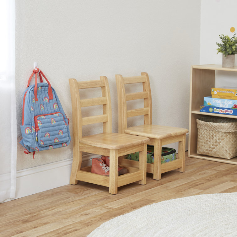 Natural Rubberwood Ladderback Kids Chairs with Storage, 2-Pack