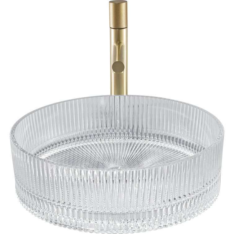 Clear Tempered Glass Circular Vessel Bathroom Sink - 16 in.