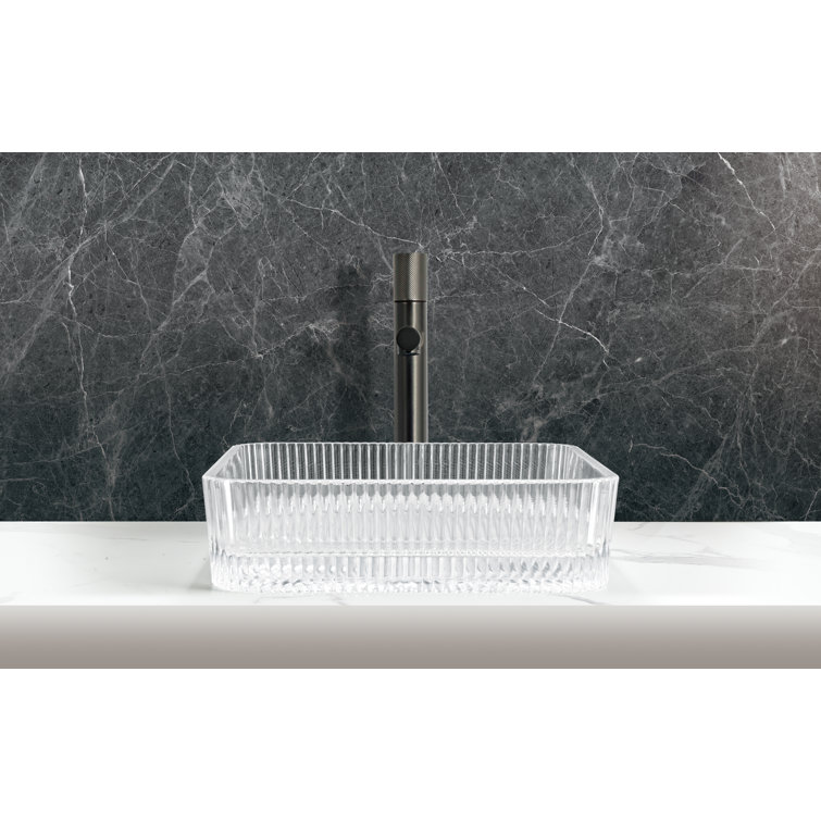Clear Tempered Glass Square Vessel Bathroom Sink, 15 inches