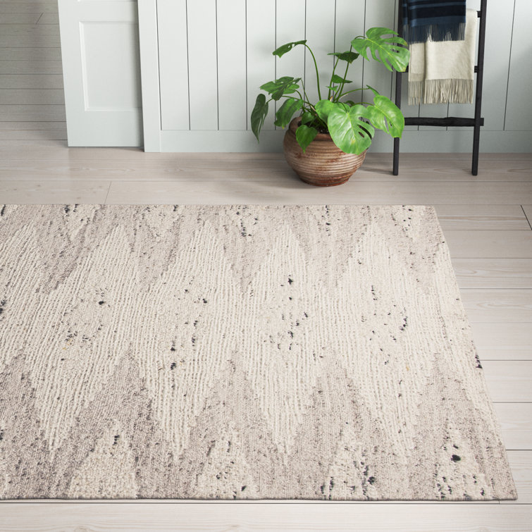 Handmade Ivory Geometric Wool and Cotton Rectangular Rug 8' x 10'