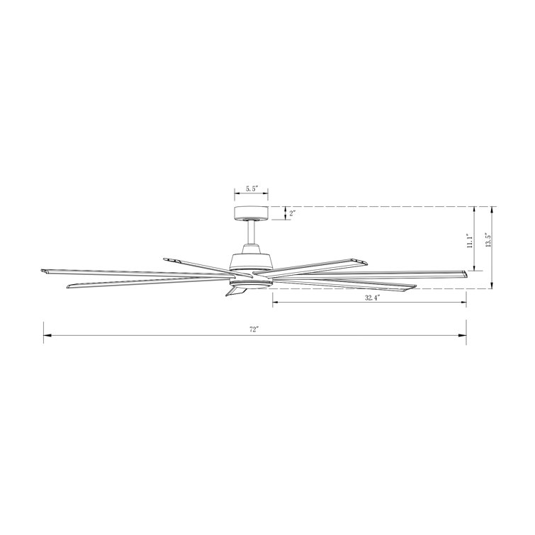 Atlanta 72-Inch Black Metal Ceiling Fan with LED Light and Remote Control