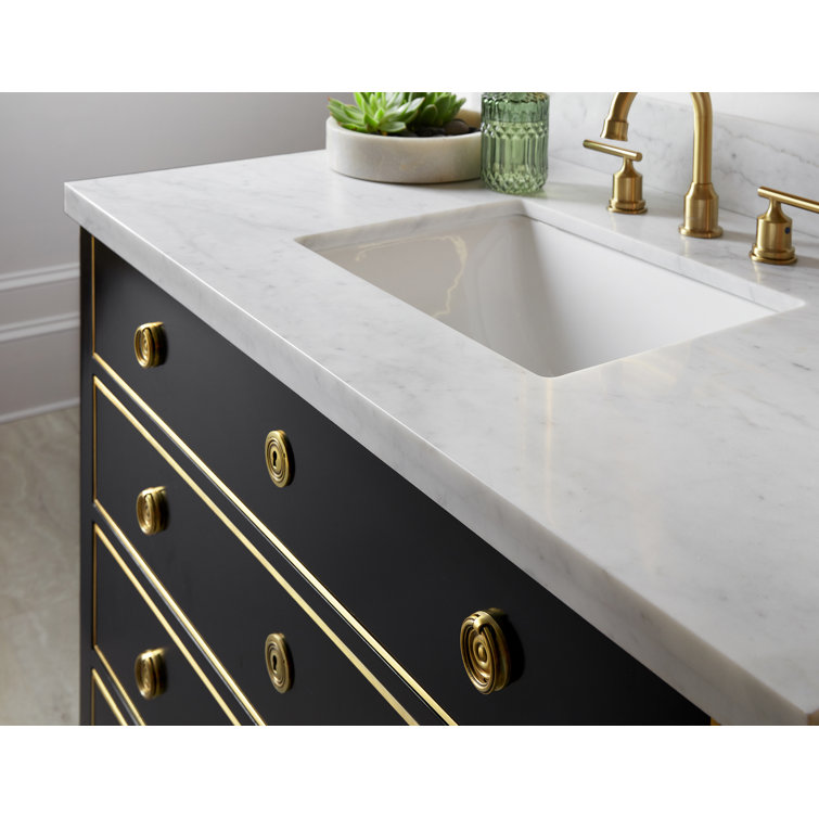 Black and Brass 42'' Freestanding Bathroom Vanity with Marble Top