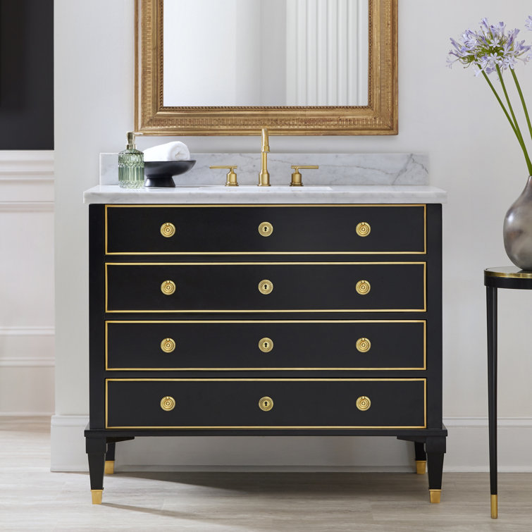 Black and Brass 42'' Freestanding Bathroom Vanity with Marble Top