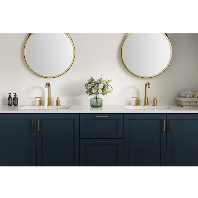 Brushed Gold Widespread Bathroom Faucet with Drain Assembly