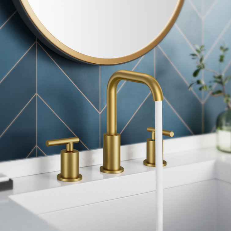 Brushed Gold Widespread Bathroom Faucet with Drain Assembly