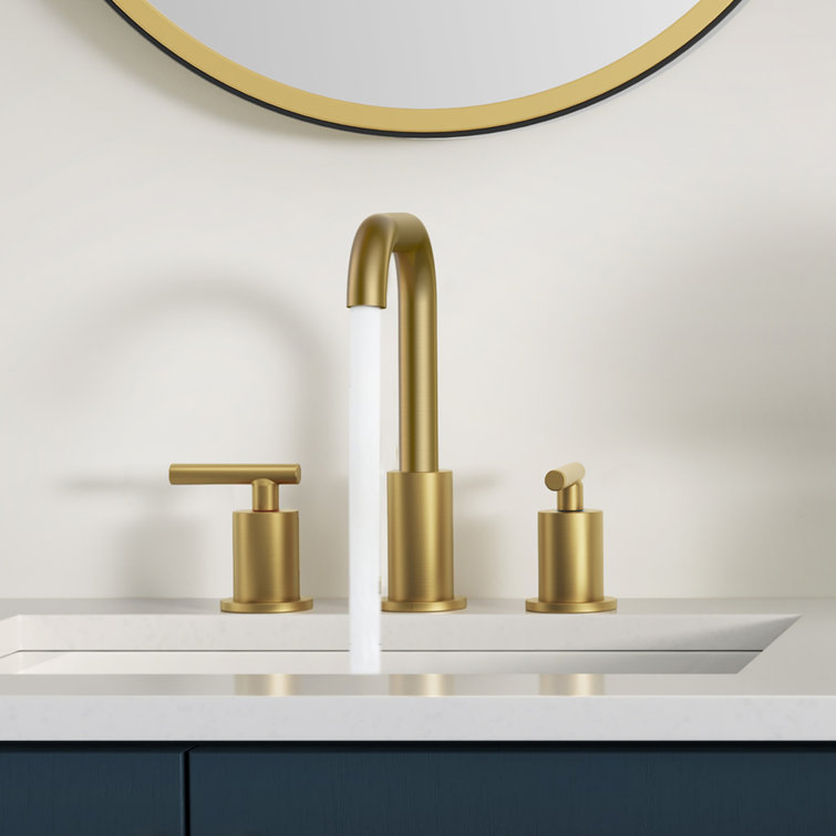 Brushed Gold Widespread Bathroom Faucet with Drain Assembly