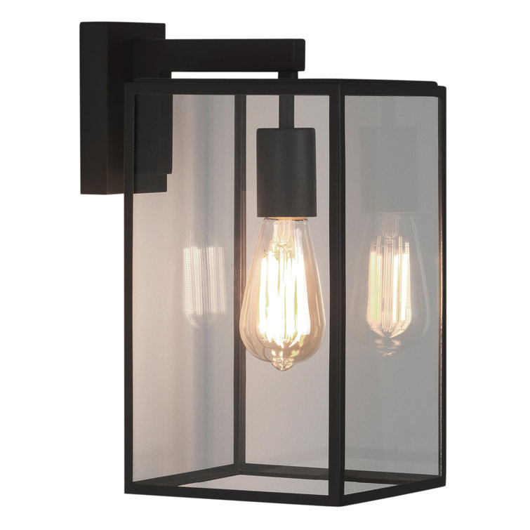 Textured Black Glass Lantern Outdoor Wall Sconce