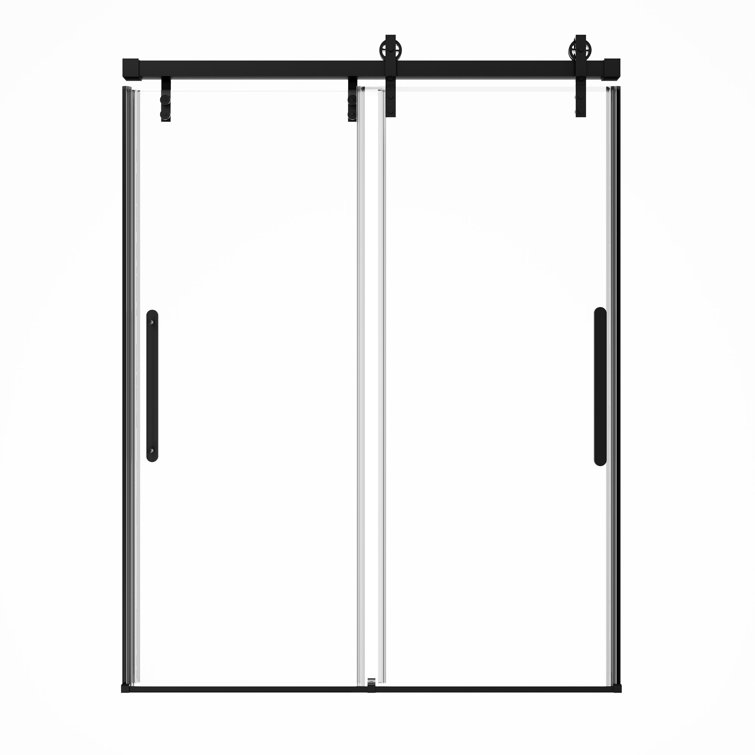 60" x 76" Frameless Black Sliding Shower Door with Tempered Glass