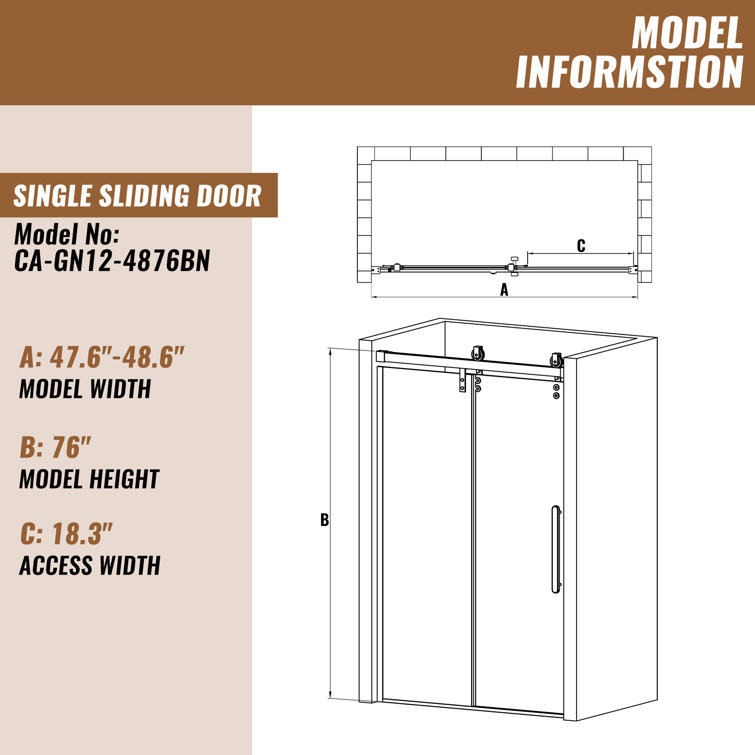 48'' Frameless Brushed Nickel Sliding Shower Door with Clear Glass