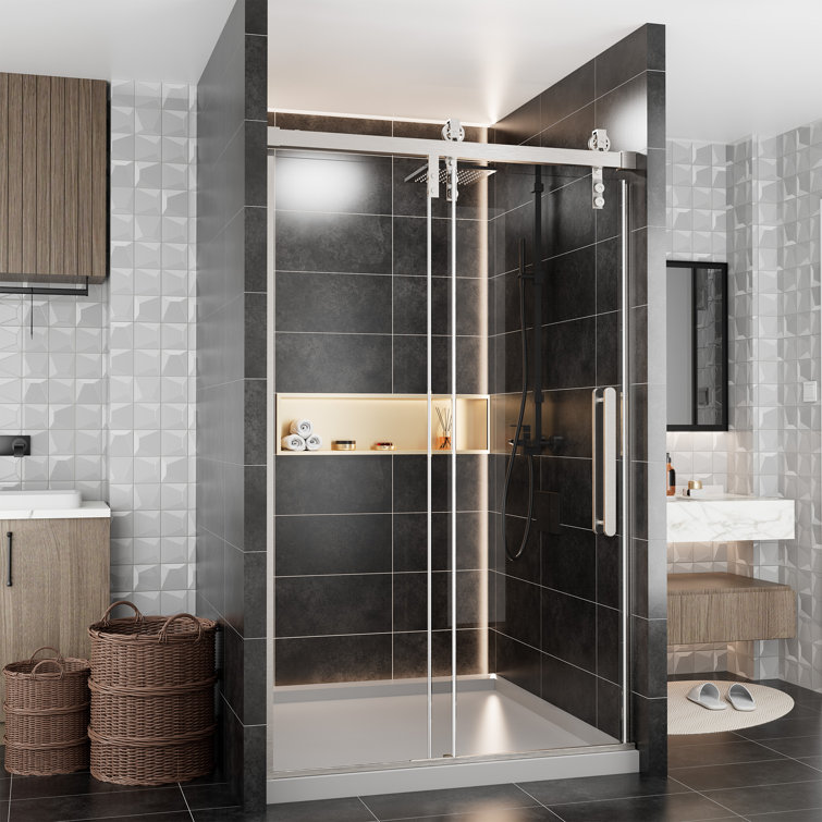 48'' Frameless Brushed Nickel Sliding Shower Door with Clear Glass