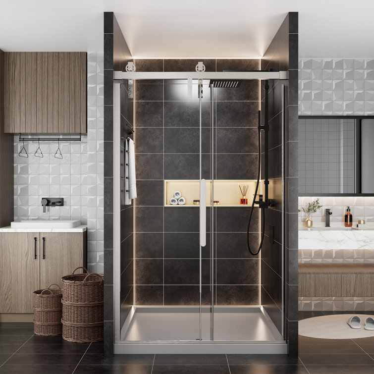 48'' Frameless Brushed Nickel Sliding Shower Door with Clear Glass