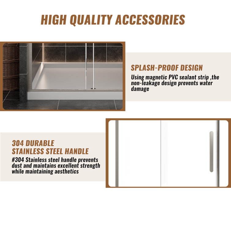 48'' Frameless Brushed Nickel Sliding Shower Door with Clear Glass
