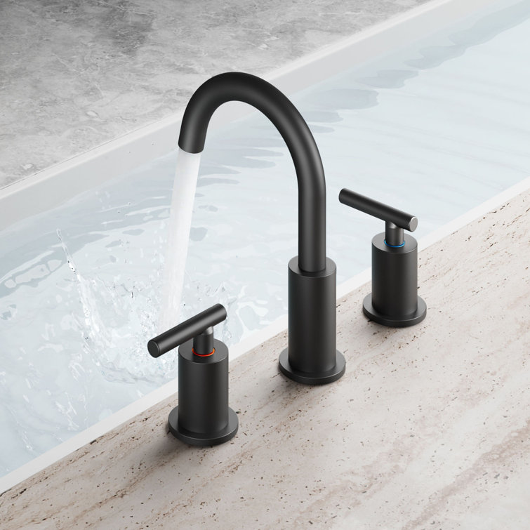 Matte Black Brass Widespread Bathroom Faucet with Drain Assembly