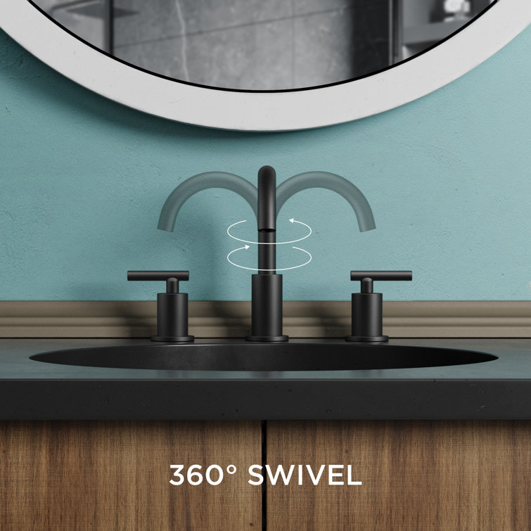 Matte Black Brass Widespread Bathroom Faucet with Drain Assembly