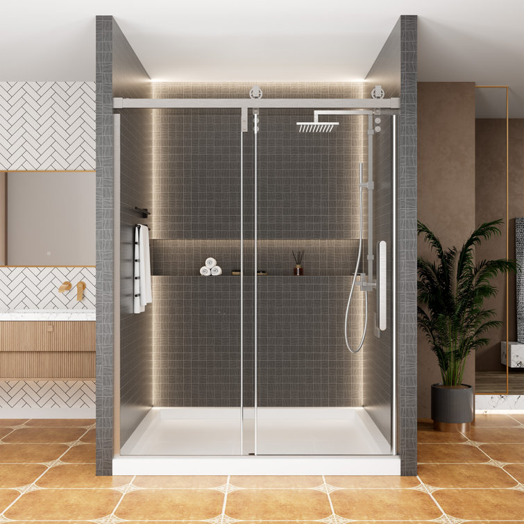 60'' Brushed Nickel Frameless Sliding Shower Door with Clear Glass