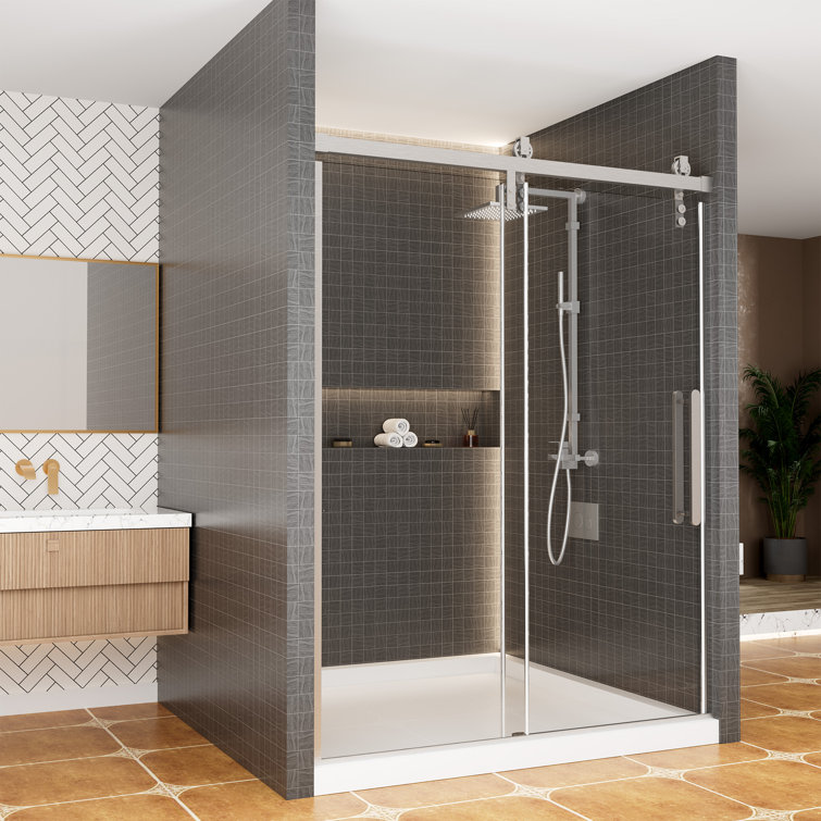 60'' Brushed Nickel Frameless Sliding Shower Door with Clear Glass