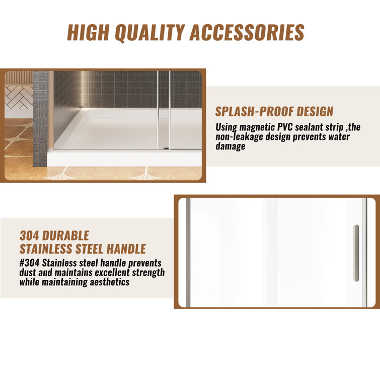 60'' Brushed Nickel Frameless Sliding Shower Door with Clear Glass