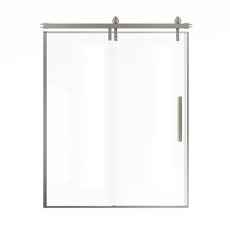 60'' Brushed Nickel Frameless Sliding Shower Door with Clear Glass