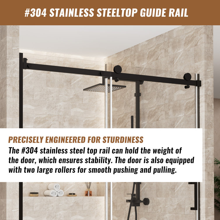 60'' Matte Black Frameless Sliding Shower Door with Clear Glass