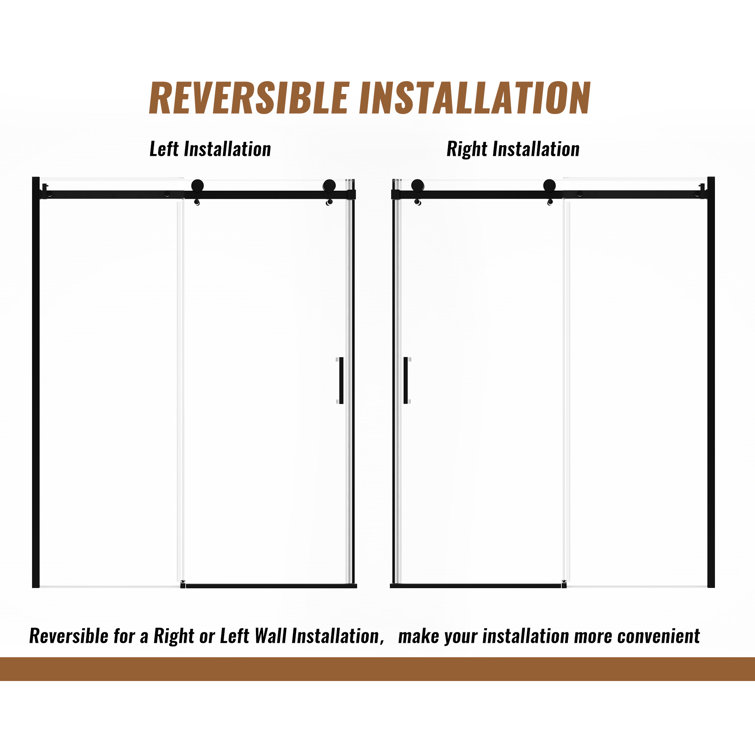 60'' Matte Black Frameless Sliding Shower Door with Clear Glass