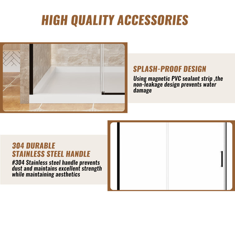 60'' Matte Black Frameless Sliding Shower Door with Clear Glass