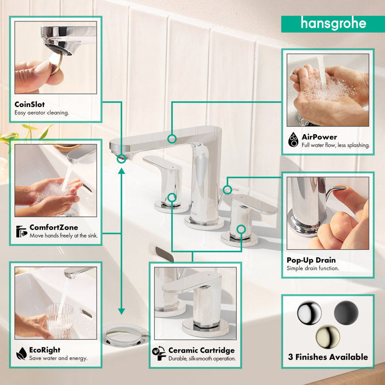 Chrome Contemporary 2-Handle Widespread Bathroom Faucet with Drain Assembly