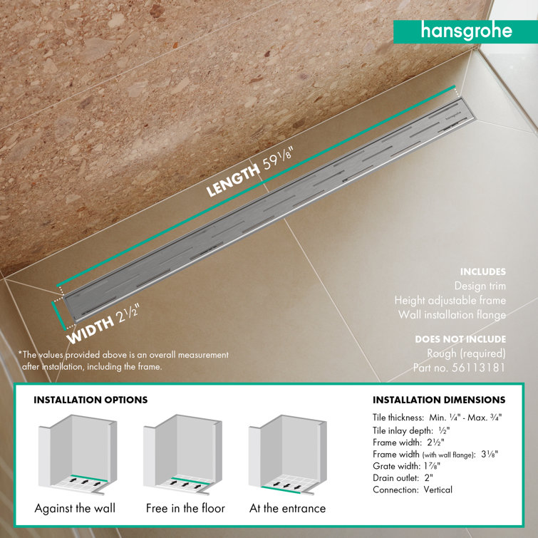Brushed Stainless Steel Linear Grid Shower Drain with Adjustable Frame