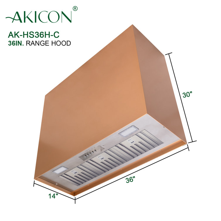 Copper 36-Inch Wall-Mounted Range Hood with Charcoal Filter