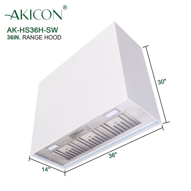 White Stainless Steel 36" Wall Mounted Range Hood with Charcoal Filter