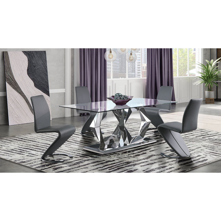 Gray Faux Leather Zig-Zag Side Chair with Chrome Base