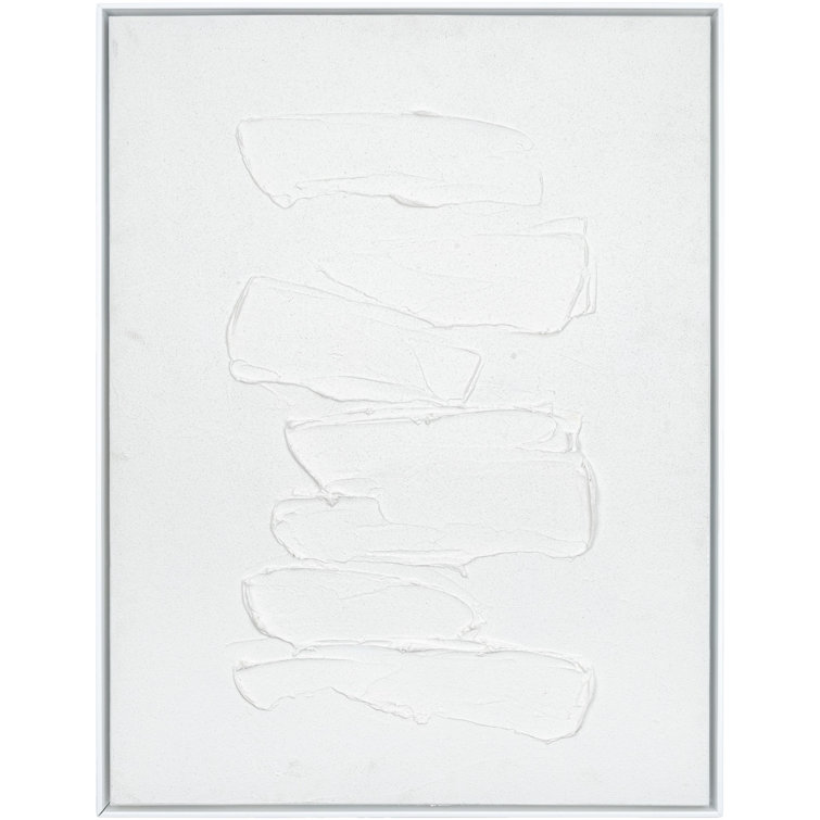 White Abstract Canvas Painting with Wood Frame