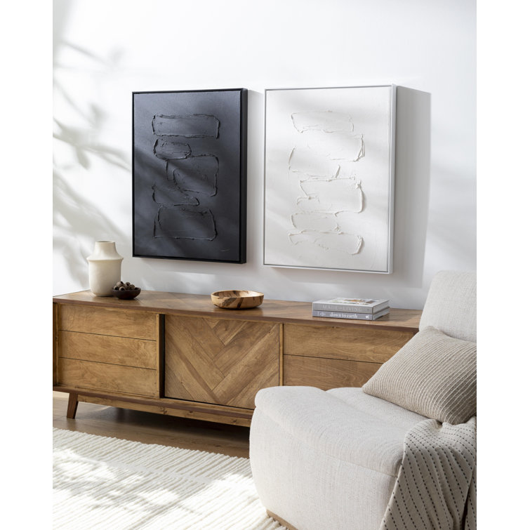 White Abstract Canvas Painting with Wood Frame