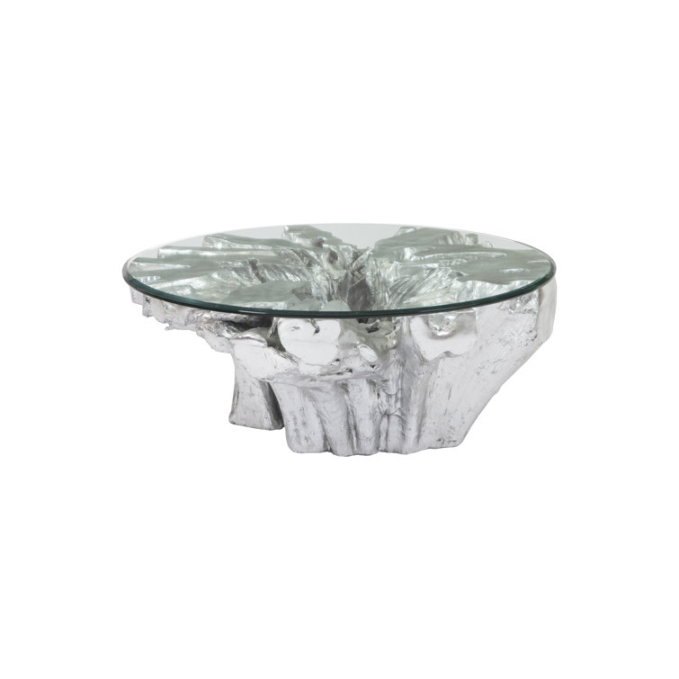 Modern Luxe 48" Round Glass Coffee Table with Silver Leaf Finish