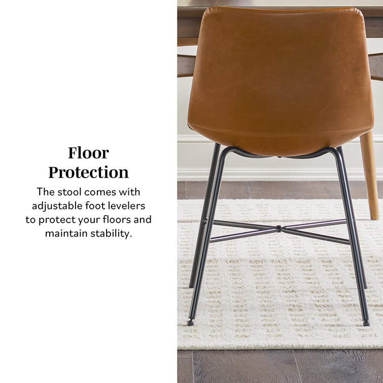 Whiskey Brown Faux Leather Upholstered Side Chair with Metal Legs