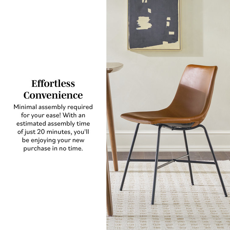 Whiskey Brown Faux Leather Upholstered Side Chair with Metal Legs