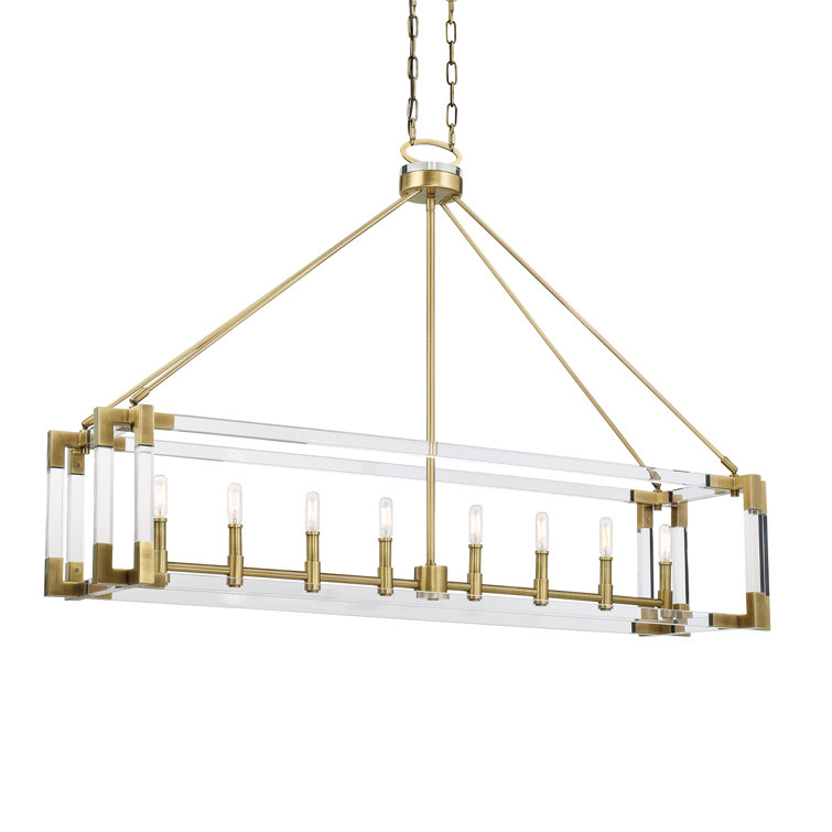 Aged Brass and Crystal 8-Light Rectangular Chandelier