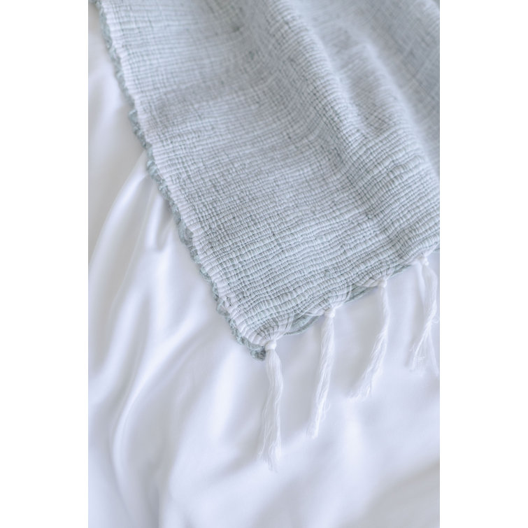 Shore Blue Hand-Loomed Throw Blanket with Tassels