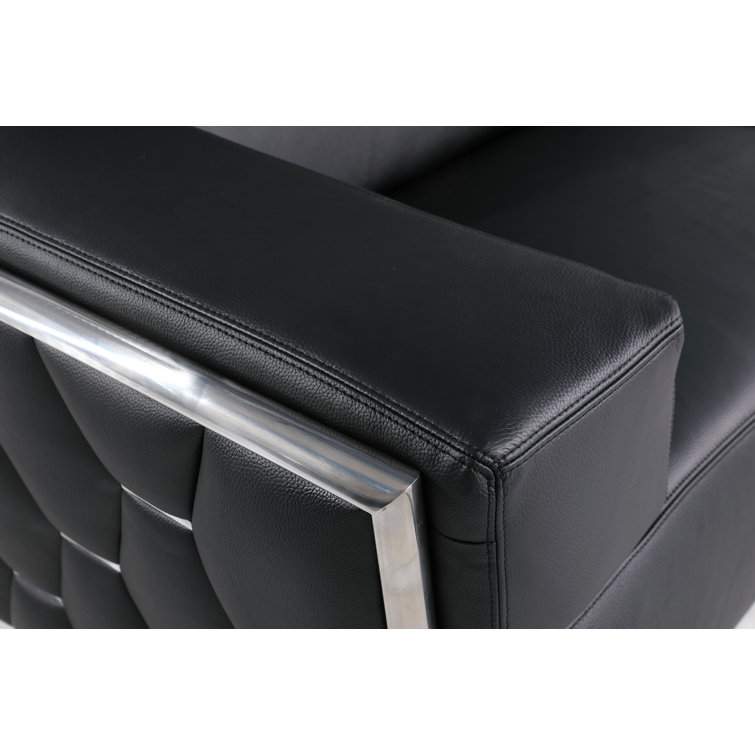 Black Genuine Leather 2-Piece Sofa and Loveseat Set with Gold Metal Legs