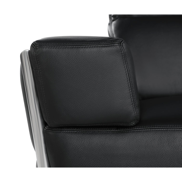 Black Genuine Leather 2-Piece Sofa and Loveseat Set with Gold Metal Legs