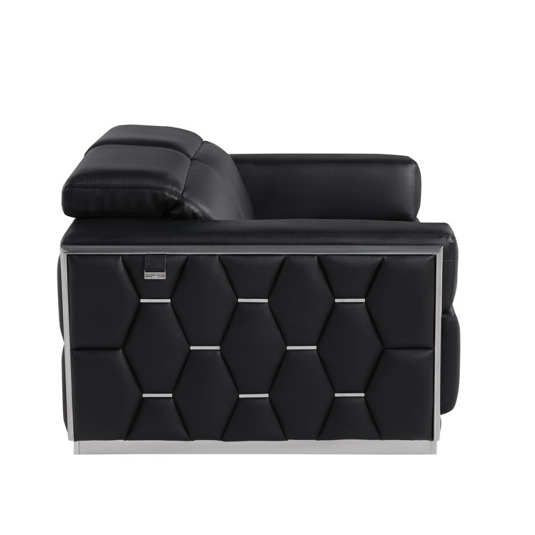 Black Genuine Leather 2-Piece Sofa and Loveseat Set with Gold Metal Legs