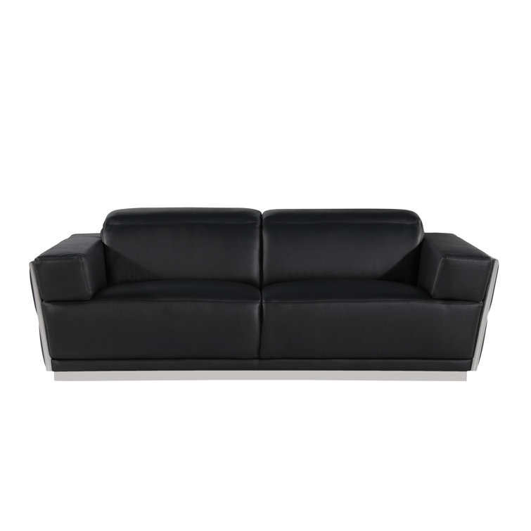 Black Genuine Leather 2-Piece Sofa and Loveseat Set with Gold Metal Legs