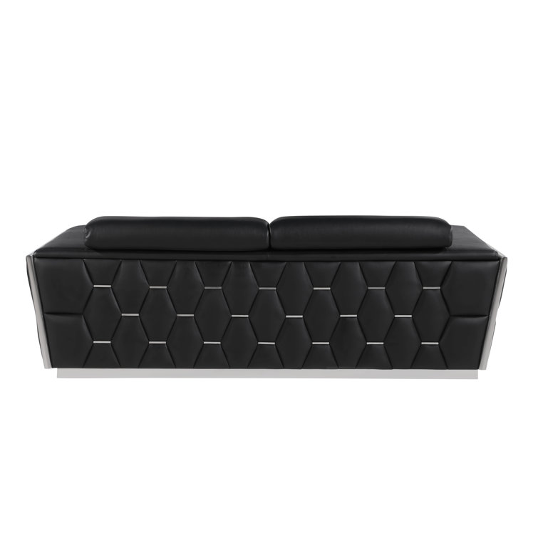 Black Genuine Leather 2-Piece Sofa and Loveseat Set with Gold Metal Legs