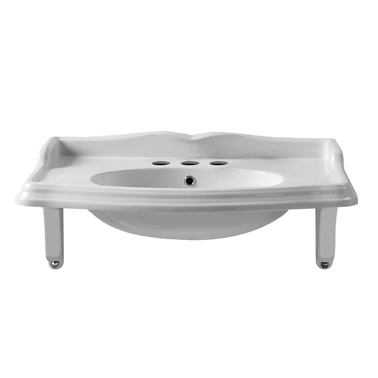 Large White Ceramic Wall-Mount Basin with Oval Bowl