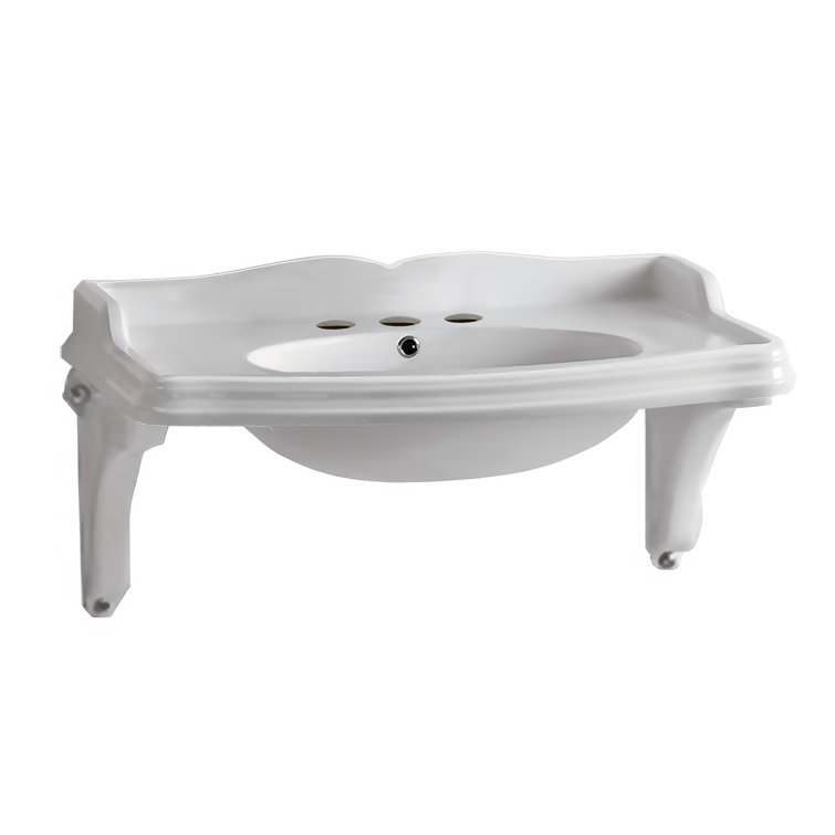 Large White Ceramic Wall-Mount Basin with Oval Bowl