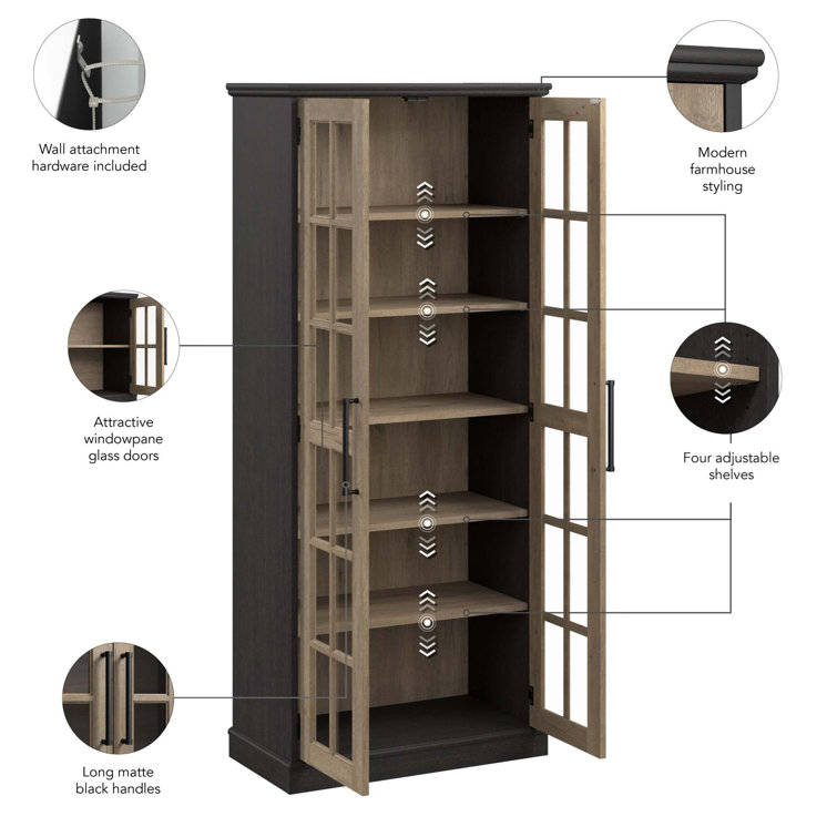 Tall Vintage Black and Tan Hickory Curio Cabinet with Glass Doors