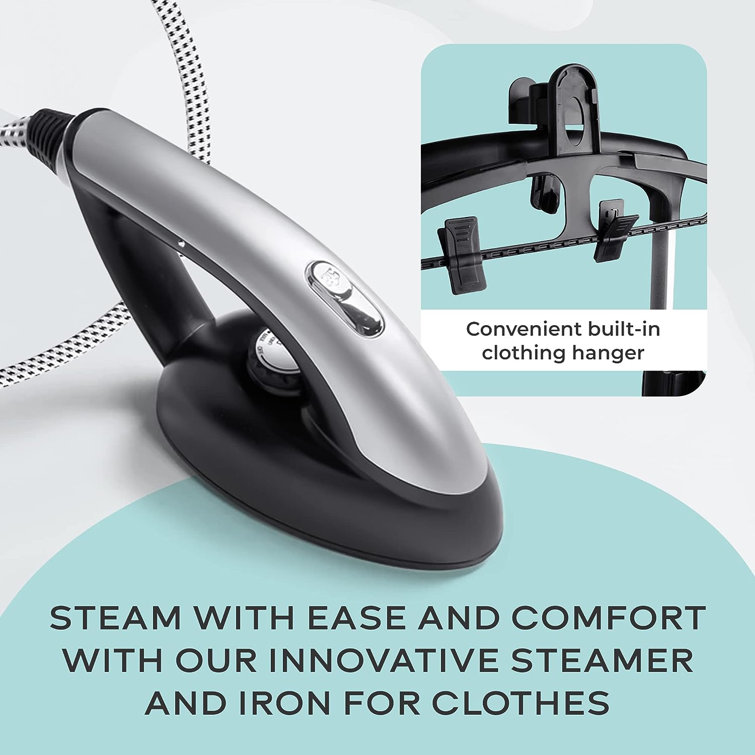 Black and Silver All-in-One Garment Steamer with Ironing Board