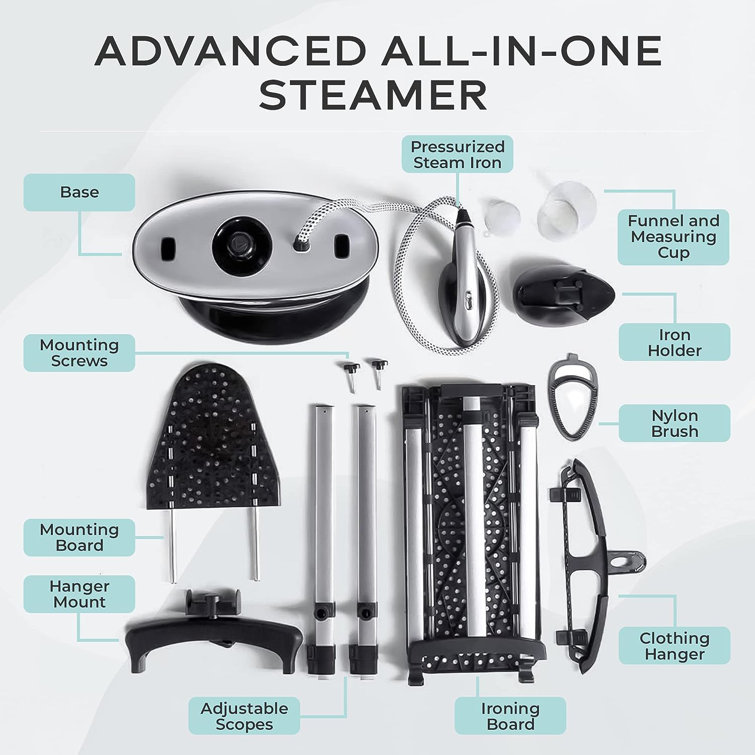 Black and Silver All-in-One Garment Steamer with Ironing Board