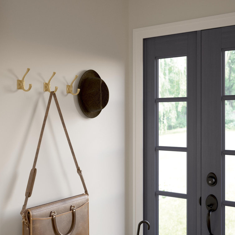 Satin Gold Double Coat and Hat Wall Hook