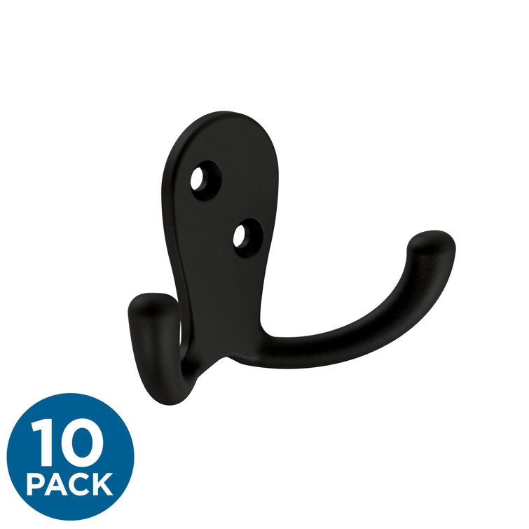 Matte Black Double Prong Wall Hooks (10-Pack)