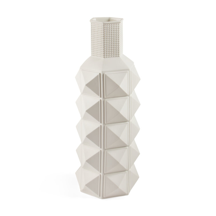 Matte White Porcelain Studded Cylinder Table Vase